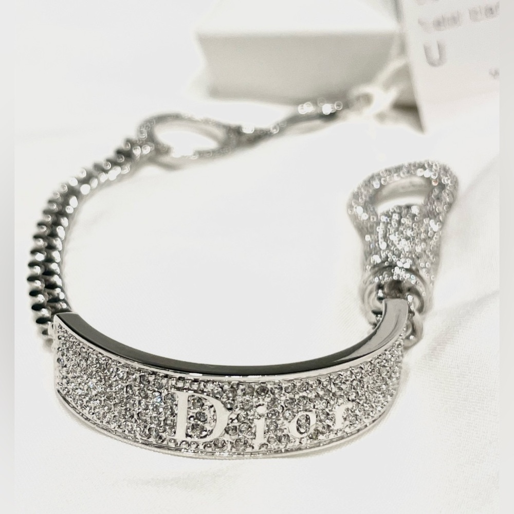 RARE DIOR Authentic Vintage Silver and Crystal Carabiner Bedazzled Bracelet NWT